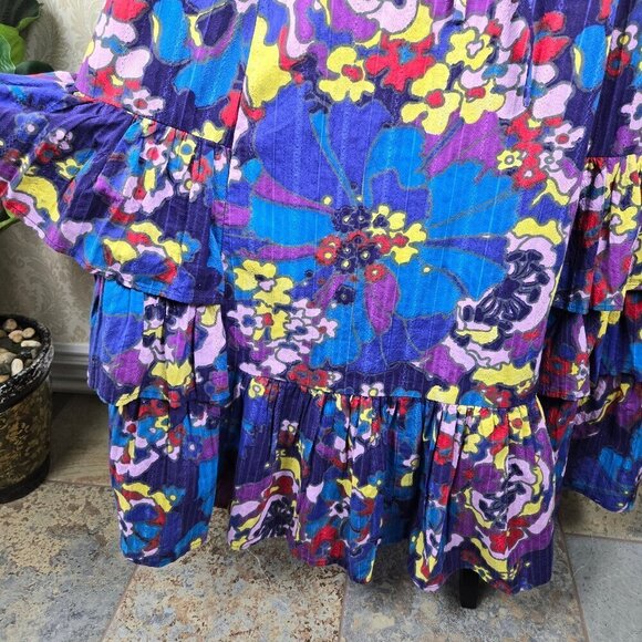 Next Size 6 Multi Color Floral Print Strapless Maxi Dress Smocked Bust with Tie - Picture 4 of 14